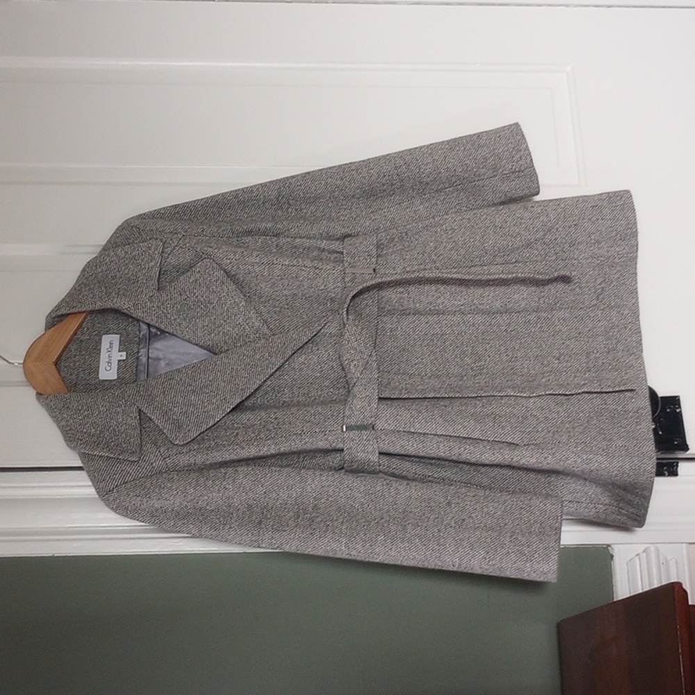 Calvin Klein wrap belted jacket with metal belt loops in like new condition